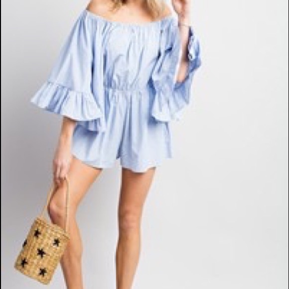 Baby Doll Romper- Lt. Blue Stripe - Picture 7 of 7